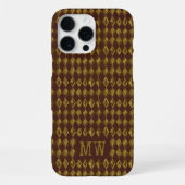 Maroon Gold Doodle Diamond Pattern Custom Monogram iPhoneケース (裏面)