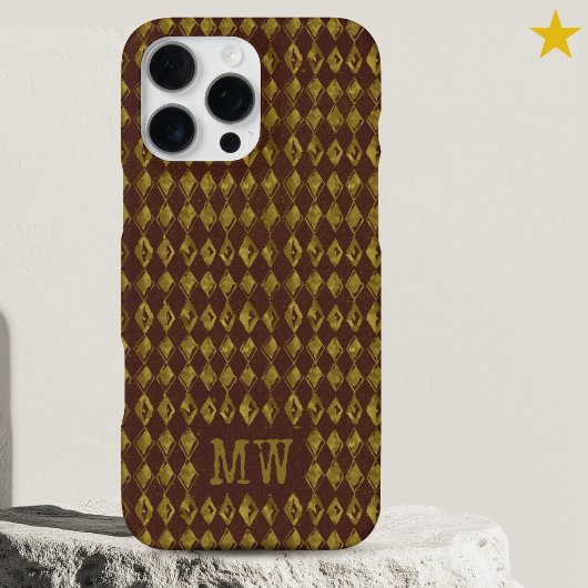 Maroon Gold Doodle Diamond Pattern Custom Monogram iPhoneケース