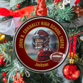Maroon Gold Football Player Photo Christmas メタルオーナメント