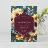 Maroon & Gold Opulent Floral Wedding 招待状 (スタンド正面)