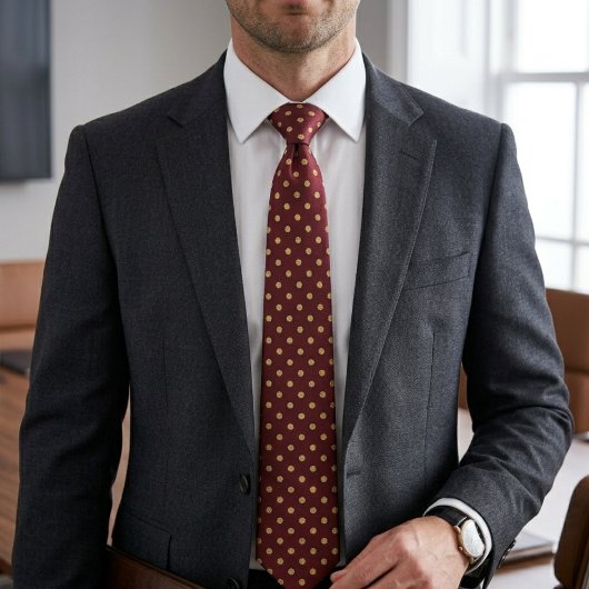 Maroon & Gold Polka Micro Dot ネクタイ