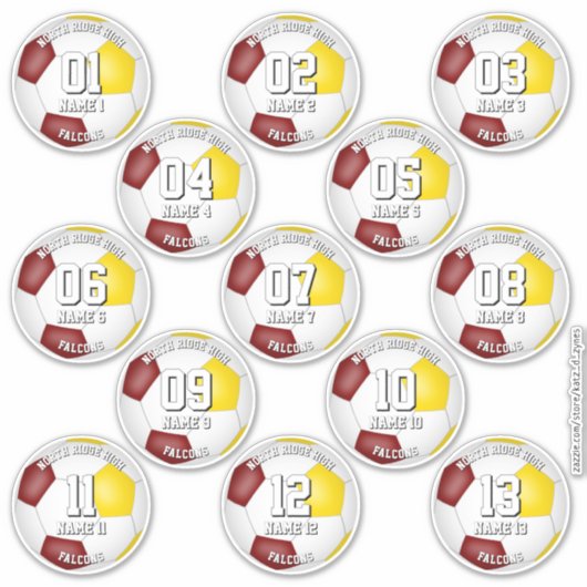 maroon gold soccer team colors gifts 13 players シール (正面)