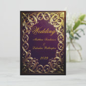  Maroon Gold Wedding Classic Marriage  招待状 (スタンド正面)