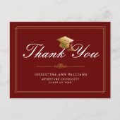 Maroon Gold White Script Graduation Thank You ポストカード (正面)