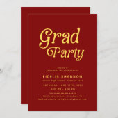 Maroon Grad Party Retro Graduation Invitation 招待状 (正面/裏面)
