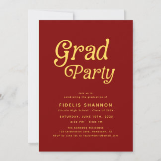 Maroon Grad Party Retro Graduation Invitation 招待状