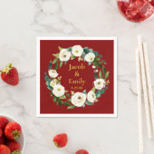 Maroon Greeneryパーソナライズされた Names Date結婚's スタンダードカクテルナプキン (インサイチュ)