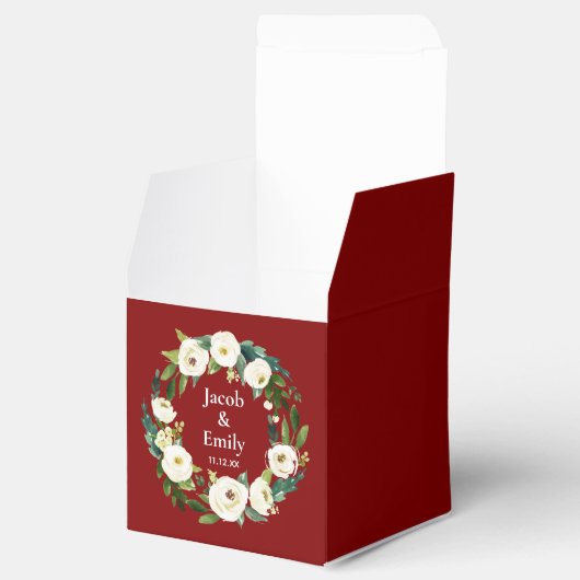 Maroon Greeneryパーソナライズされた Names Date結婚's フェイバーボックス (オープン)