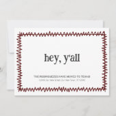Maroon Hey Y'all -テキサス州へ移動 案内状 (正面)