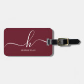 Maroon &hot pink White Initial Script Name  ラゲッジタグ (正面横)