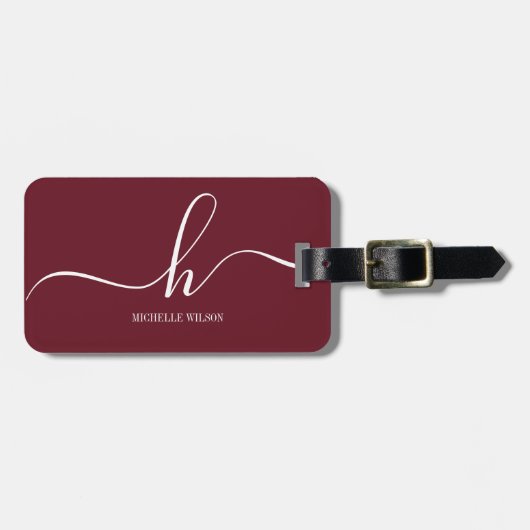 Maroon &hot pink White Initial Script Name  ラゲッジタグ (正面横)
