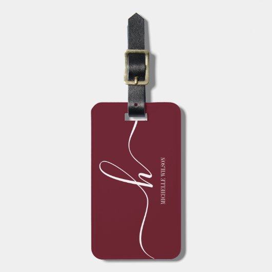 Maroon &hot pink White Initial Script Name  ラゲッジタグ (正面縦)
