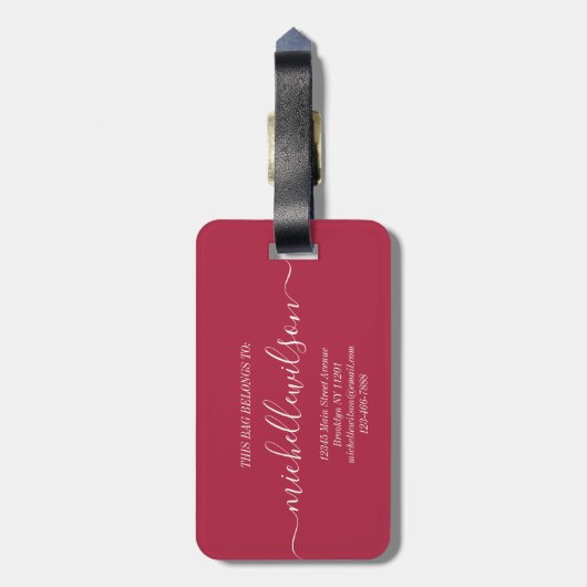 Maroon &hot pink White Initial Script Name  ラゲッジタグ (裏面縦)