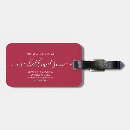 Maroon &hot pink White Initial Script Name  ラゲッジタグ (裏面横)