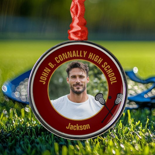 Maroon Lacrosse Player Photo High School Christmas メタルオーナメント