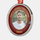 Maroon Lacrosse Player Photo High School Christmas メタルオーナメント (左)