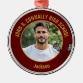 Maroon Lacrosse Player Photo High School Christmas メタルオーナメント (正面)
