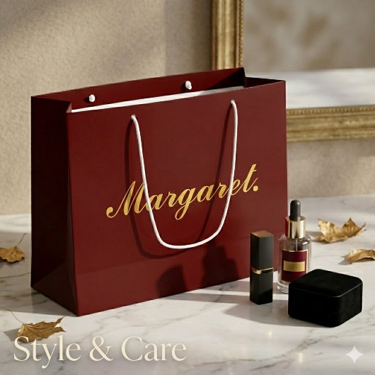 Maroon Large Personalized Gift Bag with Name ラージペーパーバッグ