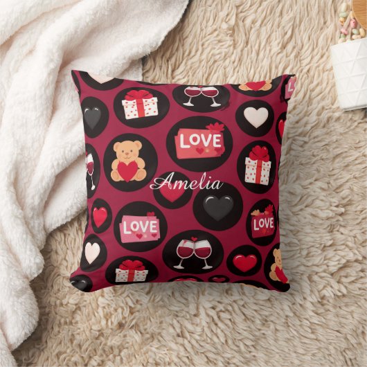 Maroon Love Pattern クッション (ブランケット)