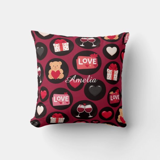 Maroon Love Pattern クッション (正面)