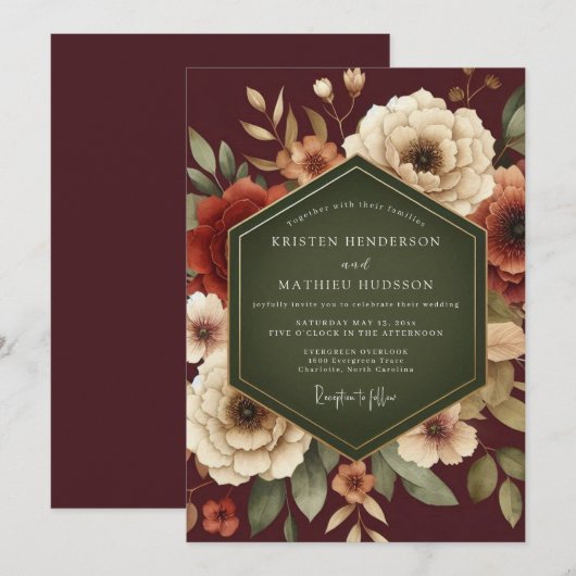 Maroon Lush Autumnal Wedding 招待状 (正面/裏面)