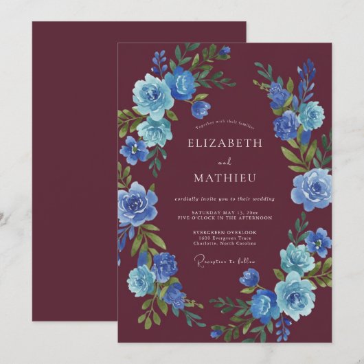 Maroon Lush Winter Wedding 招待状 (正面/裏面)