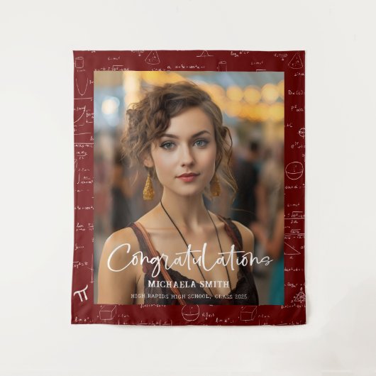 Maroon Math Congratulations Photo Graduation タペストリー (正面)
