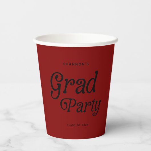 Maroon Minimal Retro Graduation Paper Cups 紙コップ (裏面)