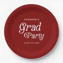 Maroon Minimal Retro Graduation Paper Plates ペーパープレート