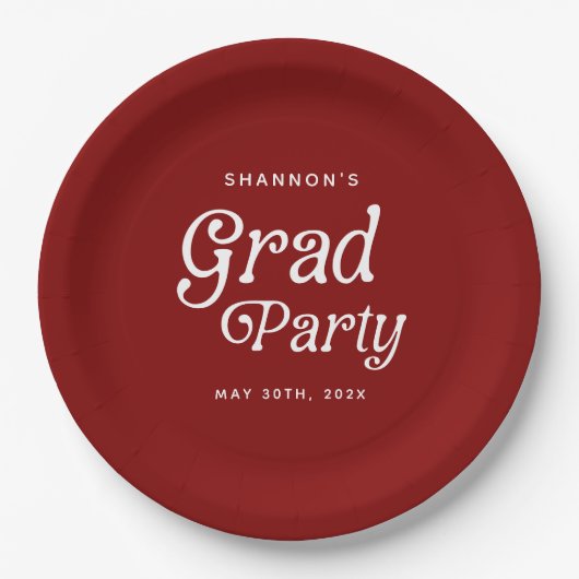 Maroon Minimal Retro Graduation Paper plates  ペーパープレート (正面)