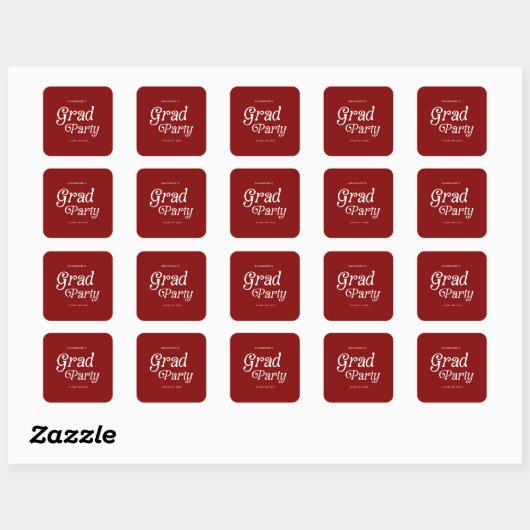 Maroon Minimal Retro Graduation Square Sticker スクエアシール (シート)