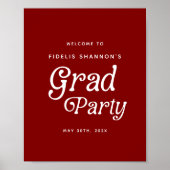 Maroon Minimal Retro Graduation Welcome Sign ポスター (正面)