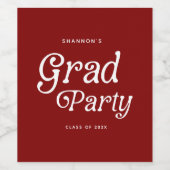 Maroon Minimal Retro Graduation Wine Label ワインラベル (シングルラベル)