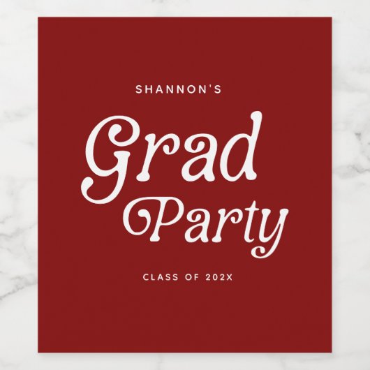Maroon Minimal Retro Graduation Wine Label ワインラベル (シングルラベル)
