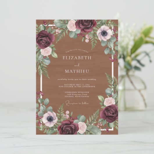 Maroon Moody Rustic Wedding 招待状 (スタンド正面)