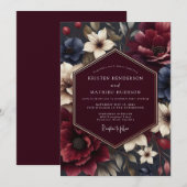 Maroon Nocturnal Bloom Wedding 招待状 (正面/裏面)