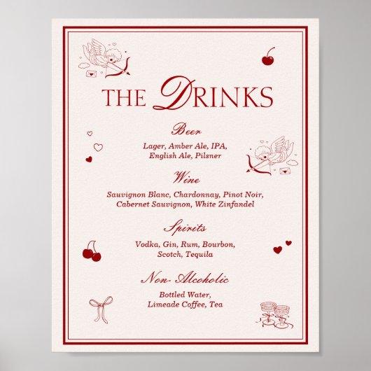 Maroon Opera Wedding Bar Drinks Menu ポスター (正面)