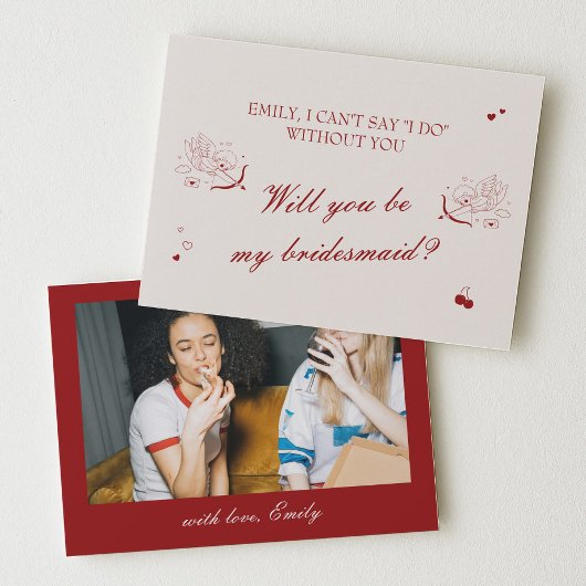 Maroon Opera Wedding Bridesmaid Proposal Card 招待状