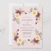 Maroon Ornate Botanical Wedding 招待状 (正面)