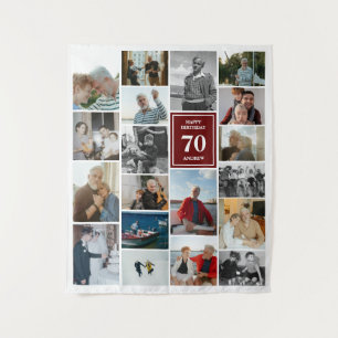 Maroon Photo Collageハッピーバースデー名&年齢 タペストリー