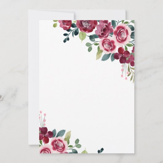 Maroon Pink Rose Floral Greenery Birthday 招待状 (裏面)