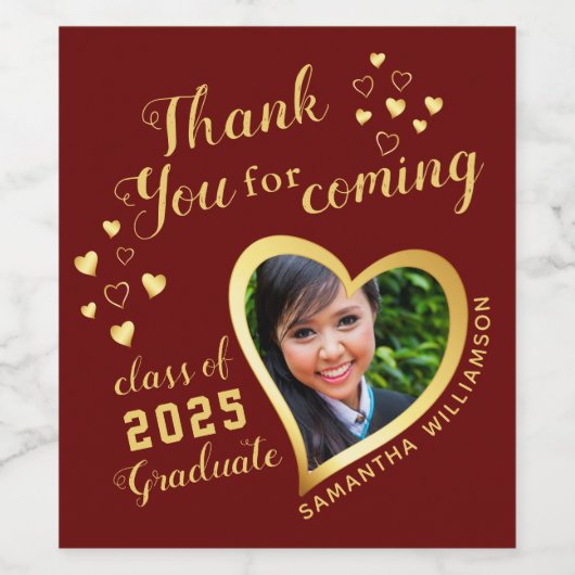 Maroon Redありがとう写真卒業パーティーのお願い ワインラベル (シングルラベル)