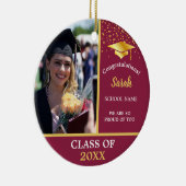 Maroon Redと金ゴールド卒業写真クラス2023 セラミックオーナメント (右)