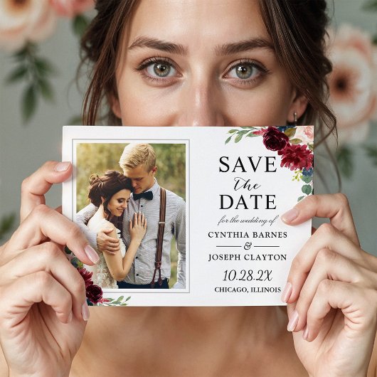 Maroon Redフローラ日付写真マグネットを保存