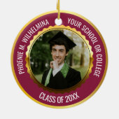 Maroon Red金ゴールド2 Photo Graduation Class of 2023 セラミックオーナメント (裏面)