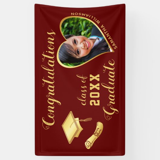 Maroon Red Class of 2025卒業写真 横断幕 (縦)