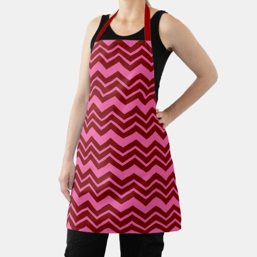 Maroon Red Pink Chevron Zigzag Design  エプロン (インサイチュ)
