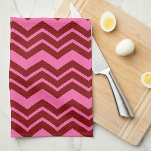 Maroon Red Pink Chevron Zigzag Design  キッチンタオル (四つ折り)