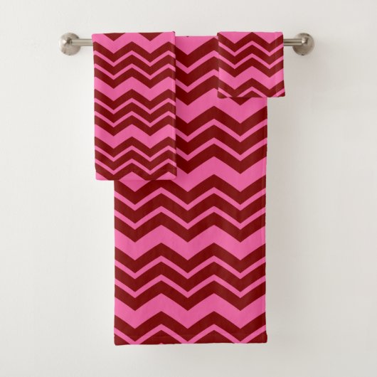 Maroon Red Pink Chevron Zigzag Design  バスタオルセット (インサイチュ)