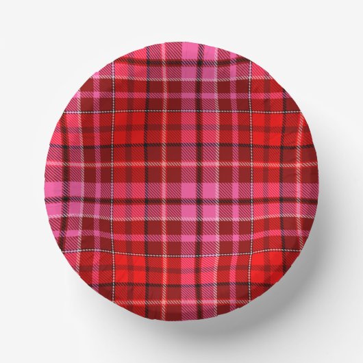 Maroon Red Pink Plaid Tartan Design  ペーパーボウル (正面)